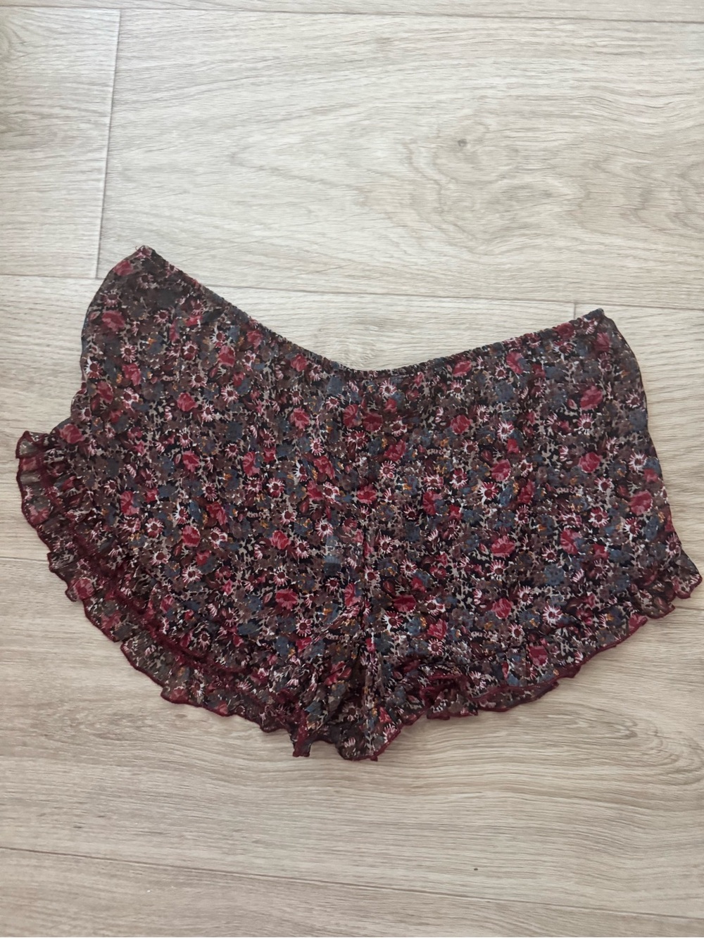 Brandy Melville Burgundy Floral Ruffle Sleep Shorts